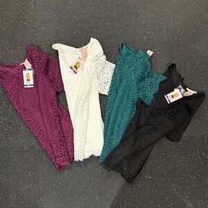 NWT Lot of 4 size XXL short sleevesLace Tops in Multiple Colors